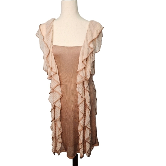 Missoni Dresses & Skirts - MISSONI Womens Side Ruffle square neckline tan & Cream sz 40